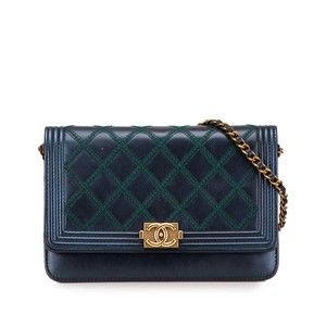 Pre-Loved Chanel Calfskin Double Stitch Boy Wallet On Chain